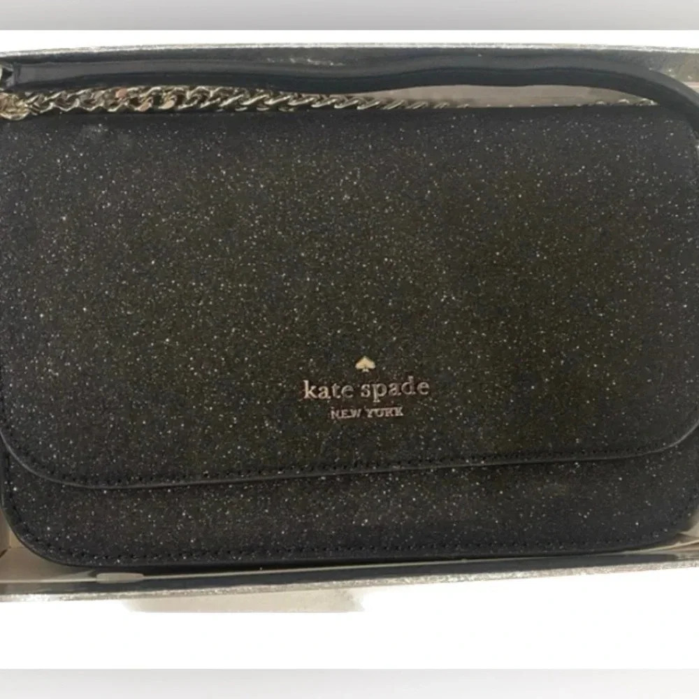 KATE SPADE‎ Convertible Black Glitter Crossbody/Clutch Handbag NEW in gift box